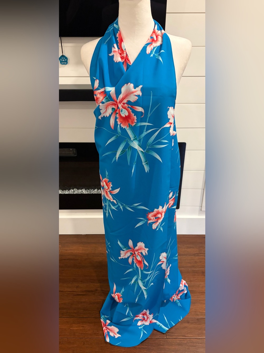 Hilo Hattie Blue Pareau Swim Coverup with Floral Print